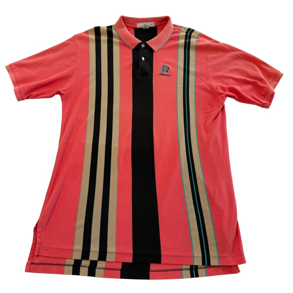 Izod Club Mens XL Pink Vertical Striped Shambolee Golf Polo Shirt Short Sleeve